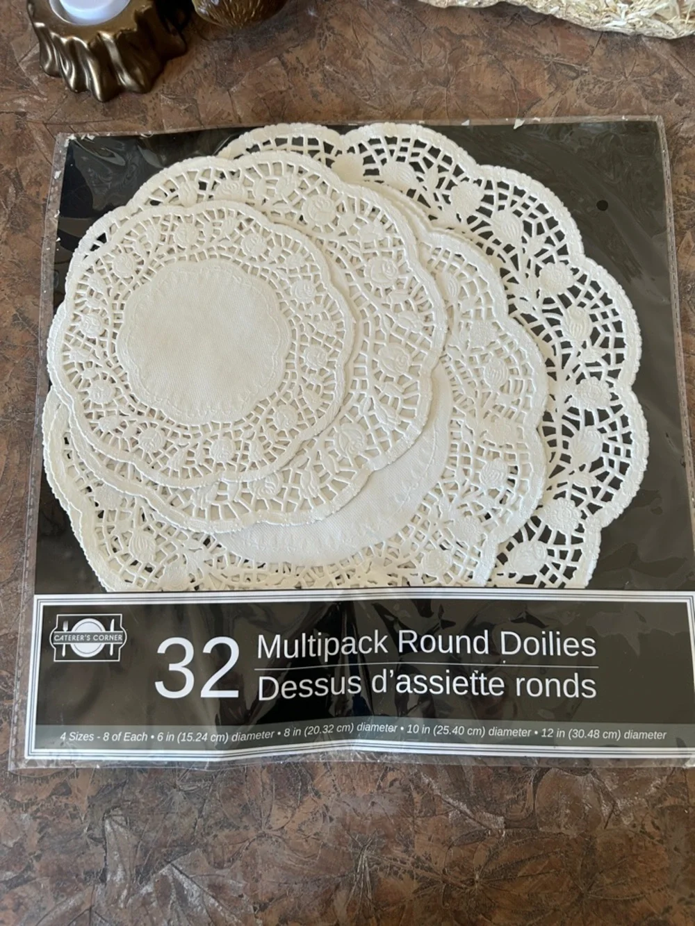 Set of Three Packages of White Round Lace Doilies